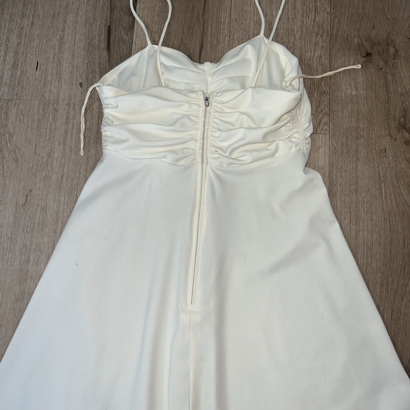 1980s Polyester Slip Dress Off White Cream Size Small S Boho Disco