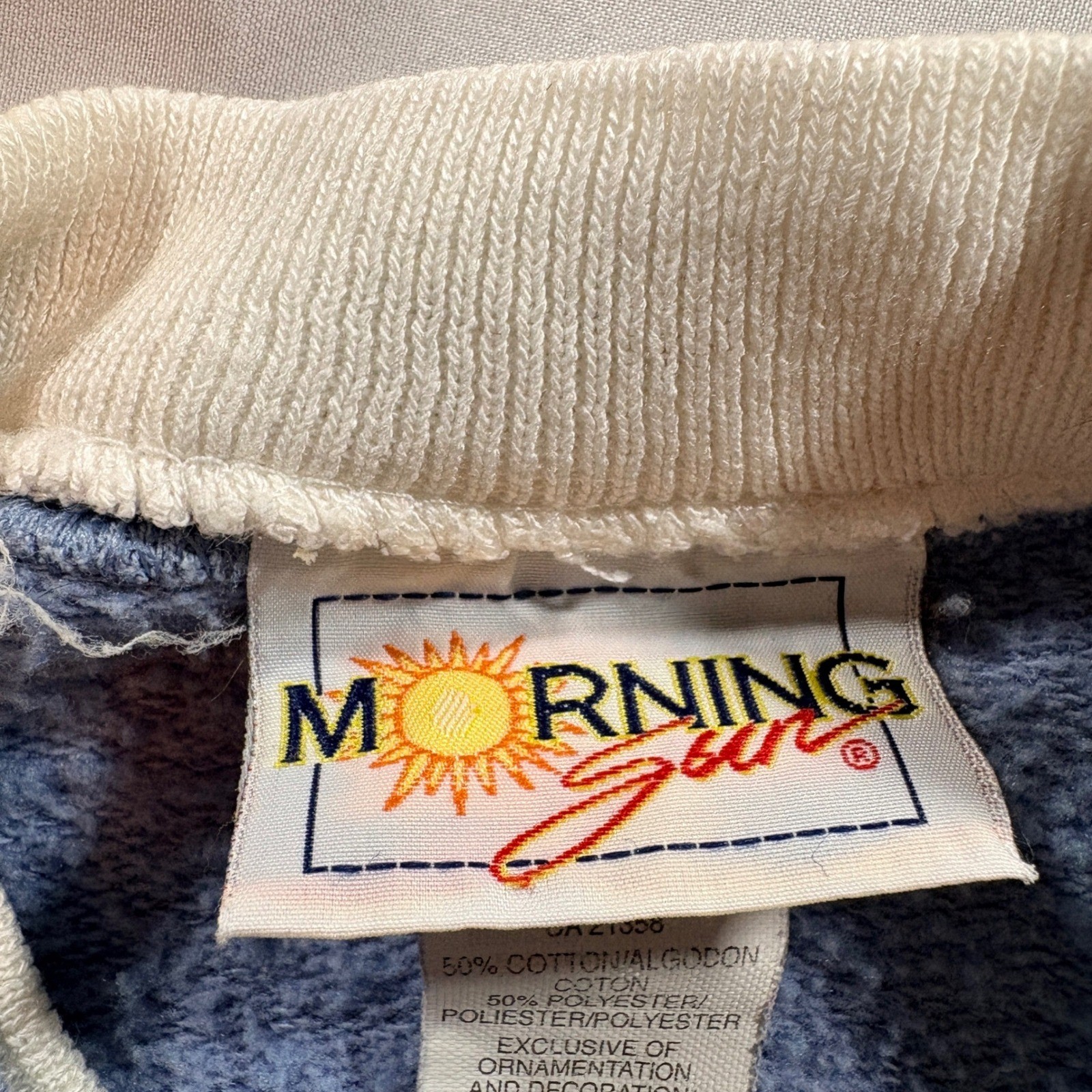 Morning Sun Cat Graphic Sweatshirt Women Large Blue Vintage 90s Glitter Pullover