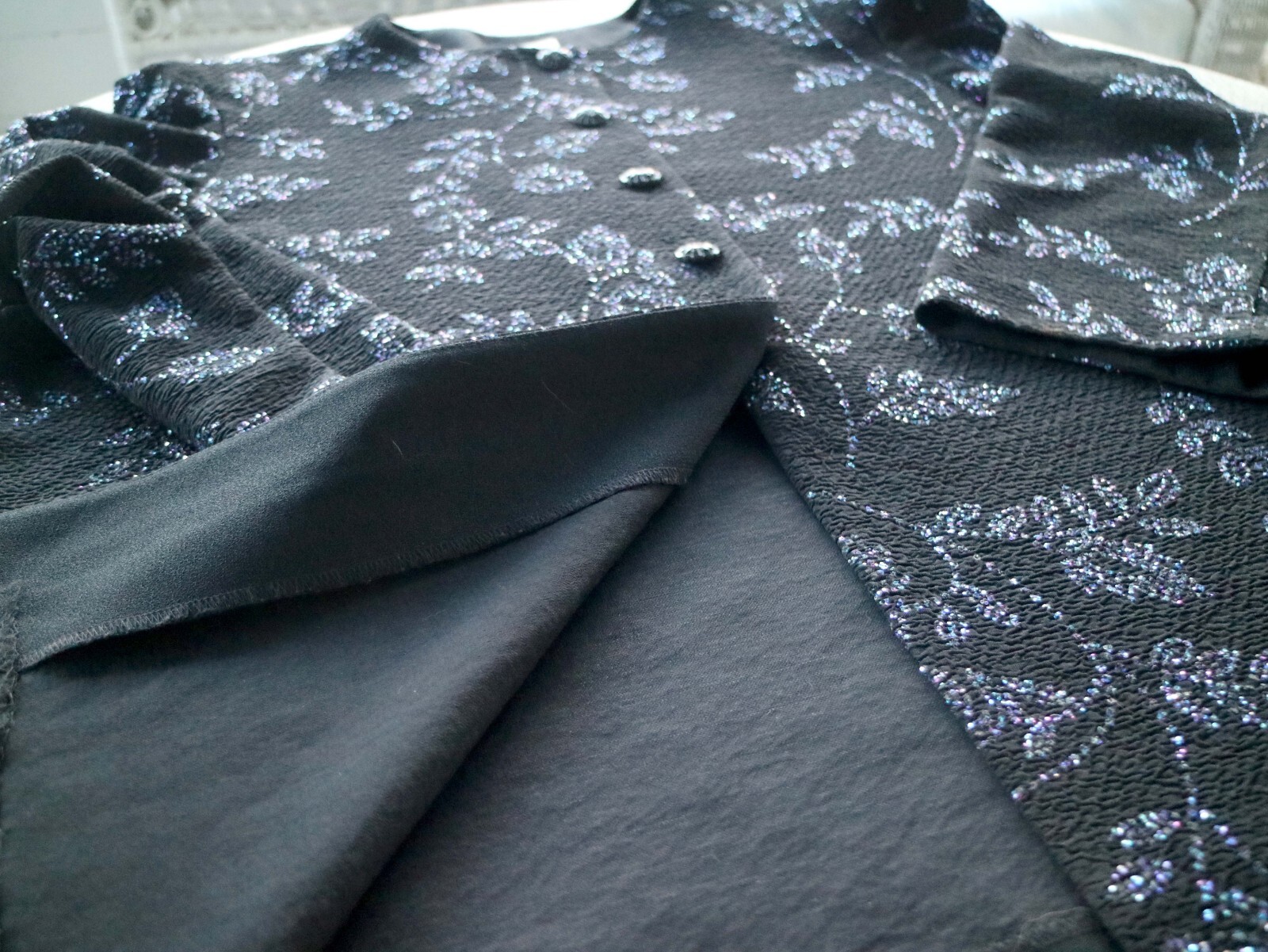 Vtg Leslie Fay Cocktail Jacket Dressy Blazer Black Purple Sequin 20P Petite Plus