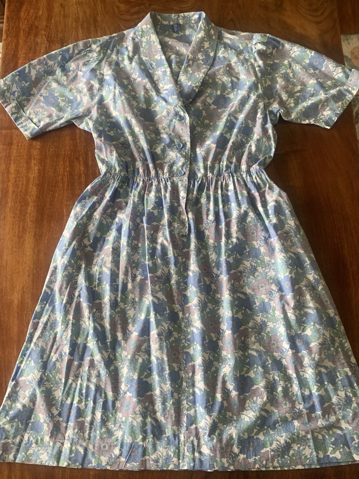 vintage 1960s Melissa shirtwaist dress cotton blue/lilac floral sz M full skirt
