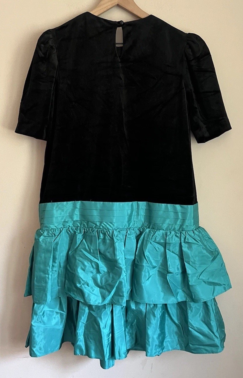 Vintage Dress Prom 80s 90s Party Cocktail Gown Bow Formal Size XS 0 2 Ruffles