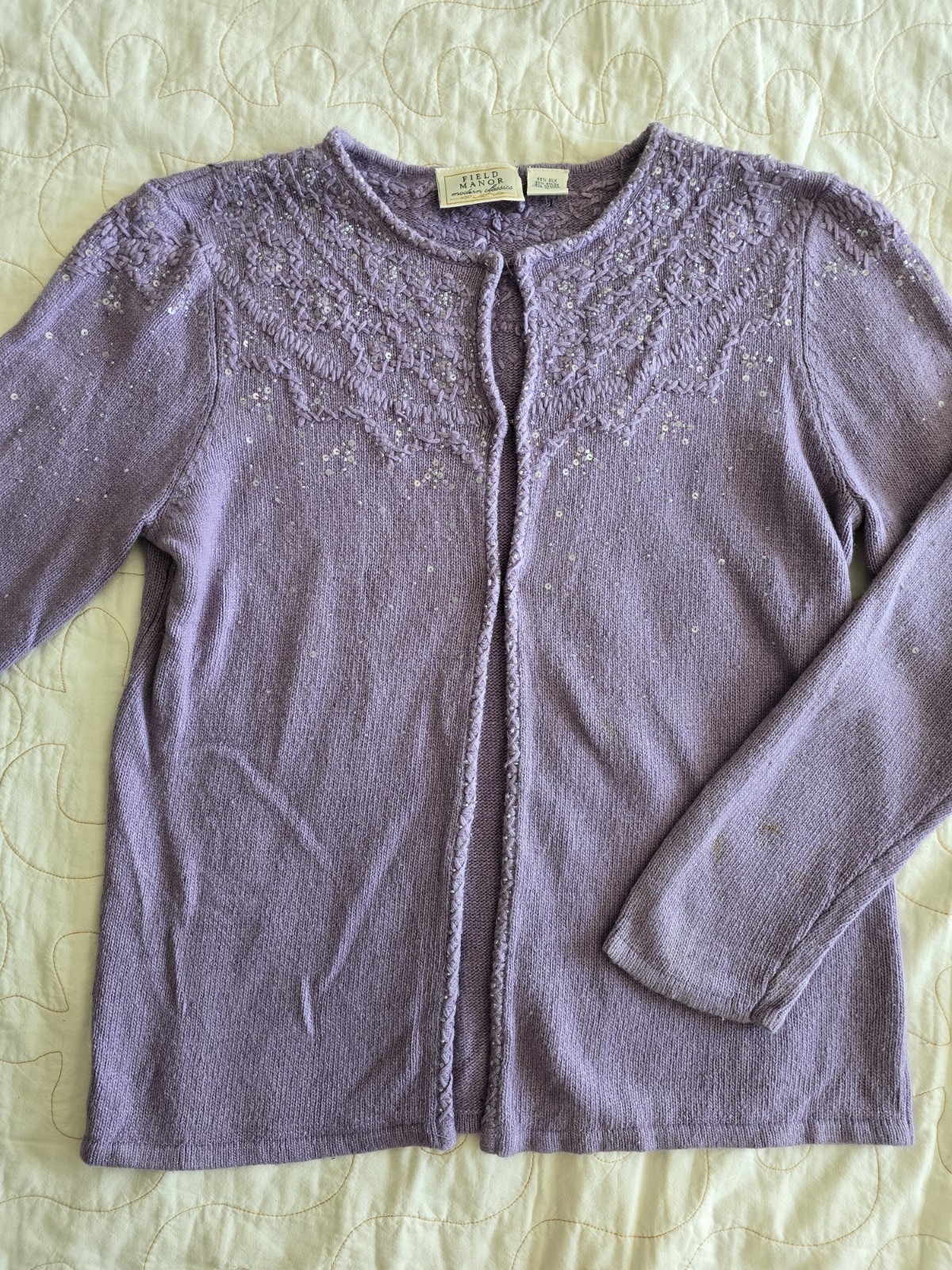 Vintage 90s Purple Angora Beaded Sweater Cardigan Womens Med Fairycore Romantic