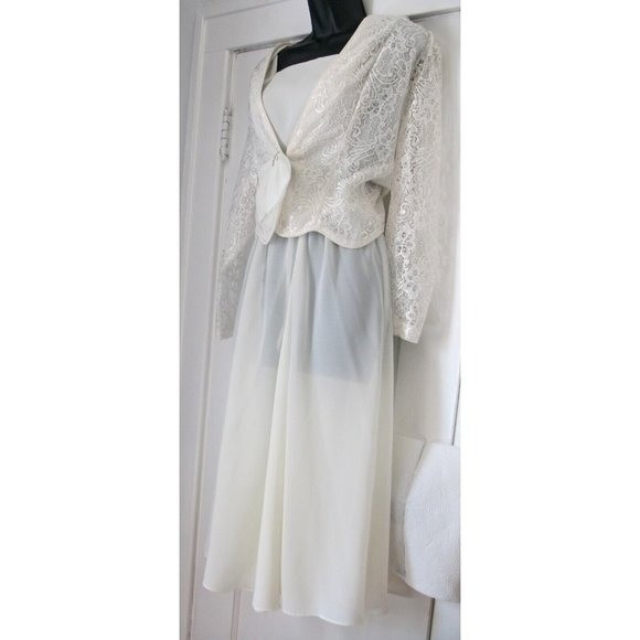 80s Dress Sz 12 L Vintage Ivory Semi Sheer Flared Skirt &Jacket, ck measurement