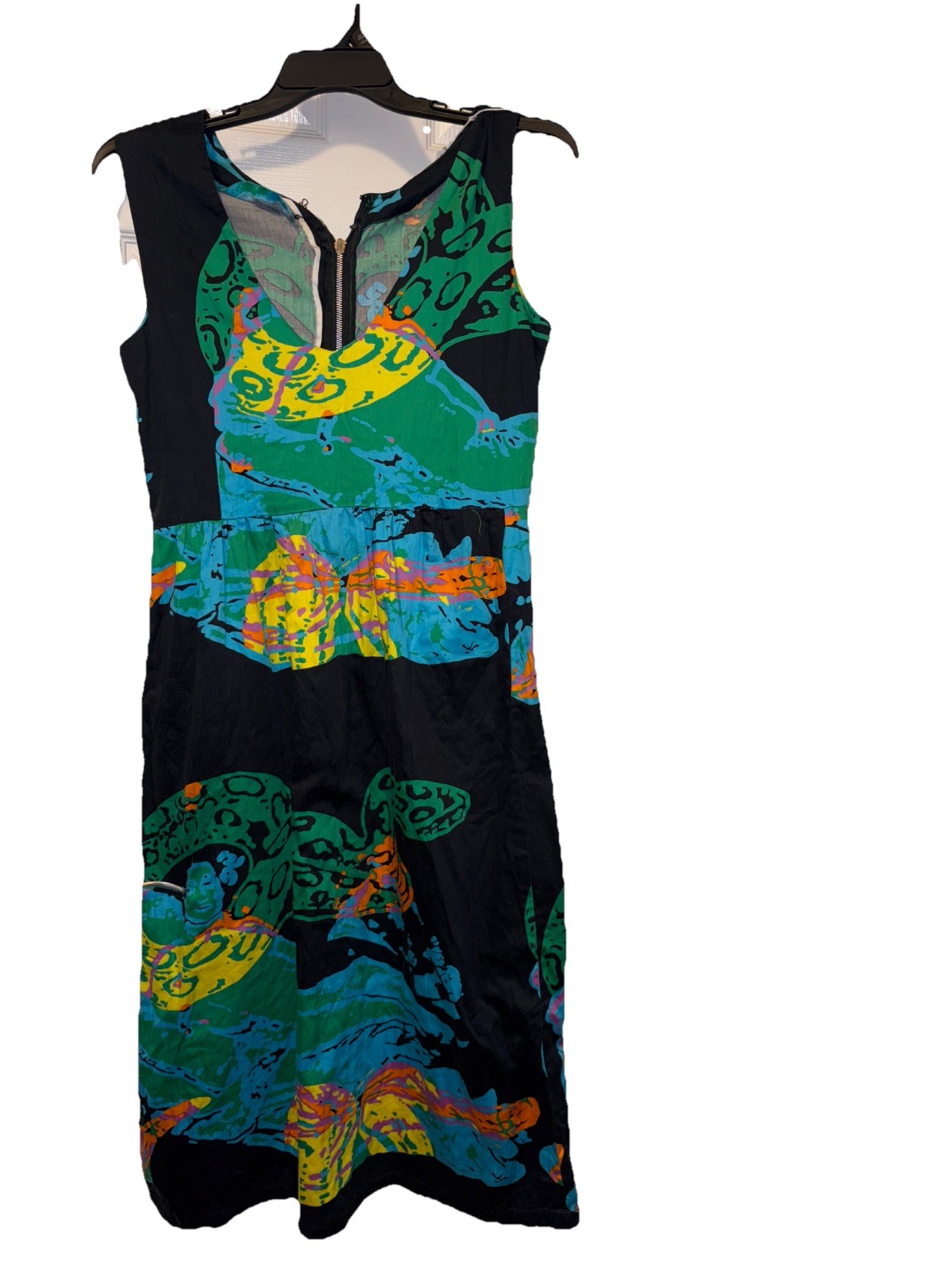 frida kahlo dress vintage metal zipper & abstract mexican style large