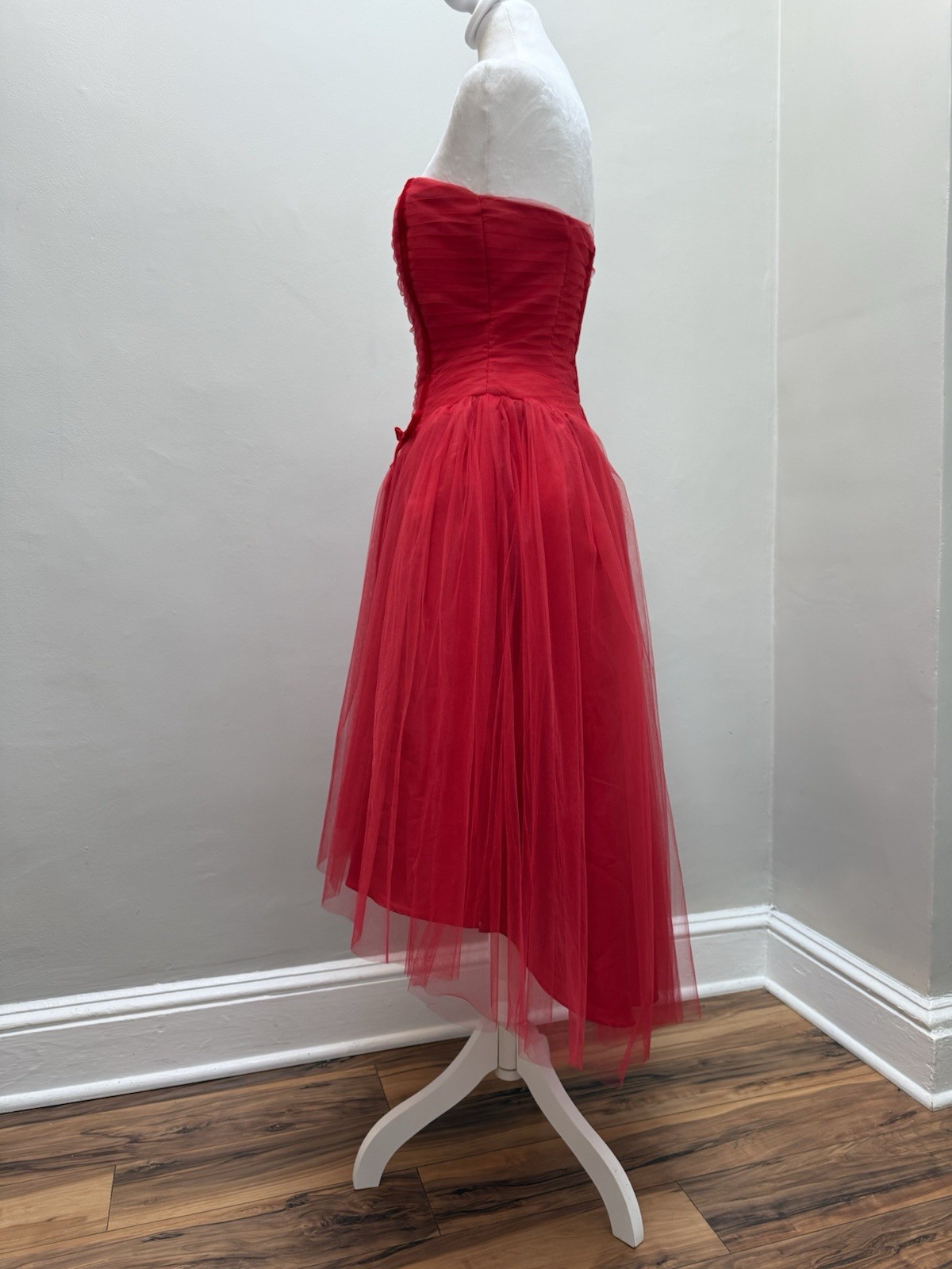 Vtg Red Tulle Poofy Dress Hi Low 50s Style Y2K Party Prom XS/S Christie Helene*