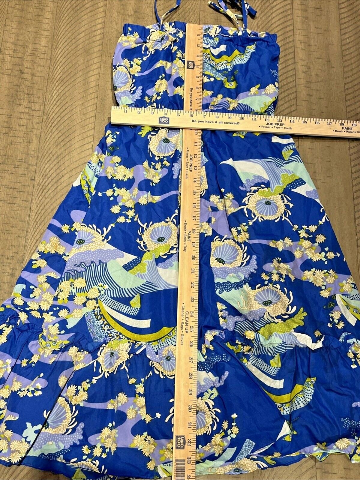 Pomare Hawaii Dress Ruffle Floral Size Medium Blue Retro Summer Tropical