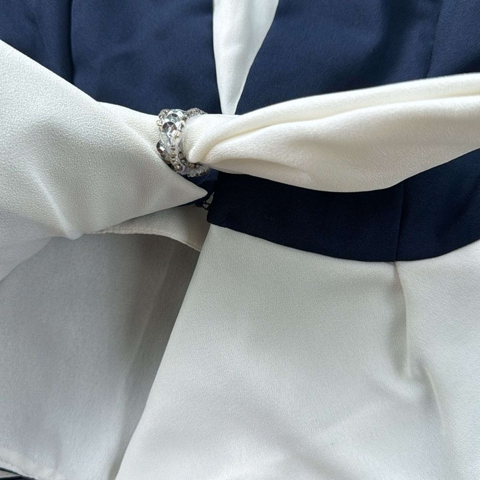 Vintage Cervelle Puff Sleeve Peplum Bow Blazer Navy White 14