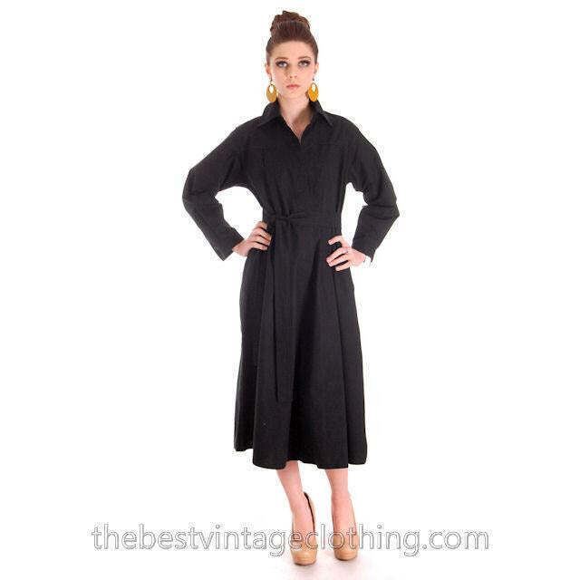 Vtg Vuokko Black Cotton Tent Shirt Dress S Marimekko Era Finland Designer