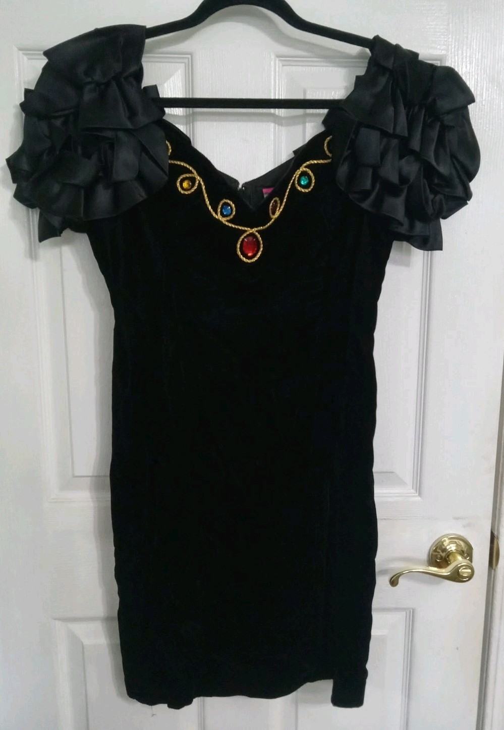 Vintage Nigthmovers Black Velvet Dress Colored Rhinestone 80s Dress Medium ??