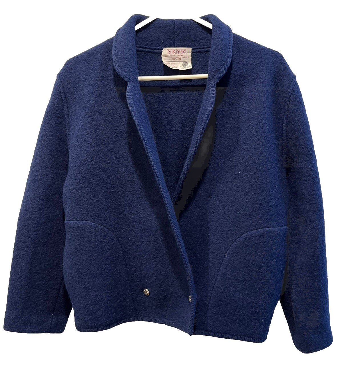 Skyr Women’s Navy Size 10 100% Wool Jacket 1980’s Classic City Vintage