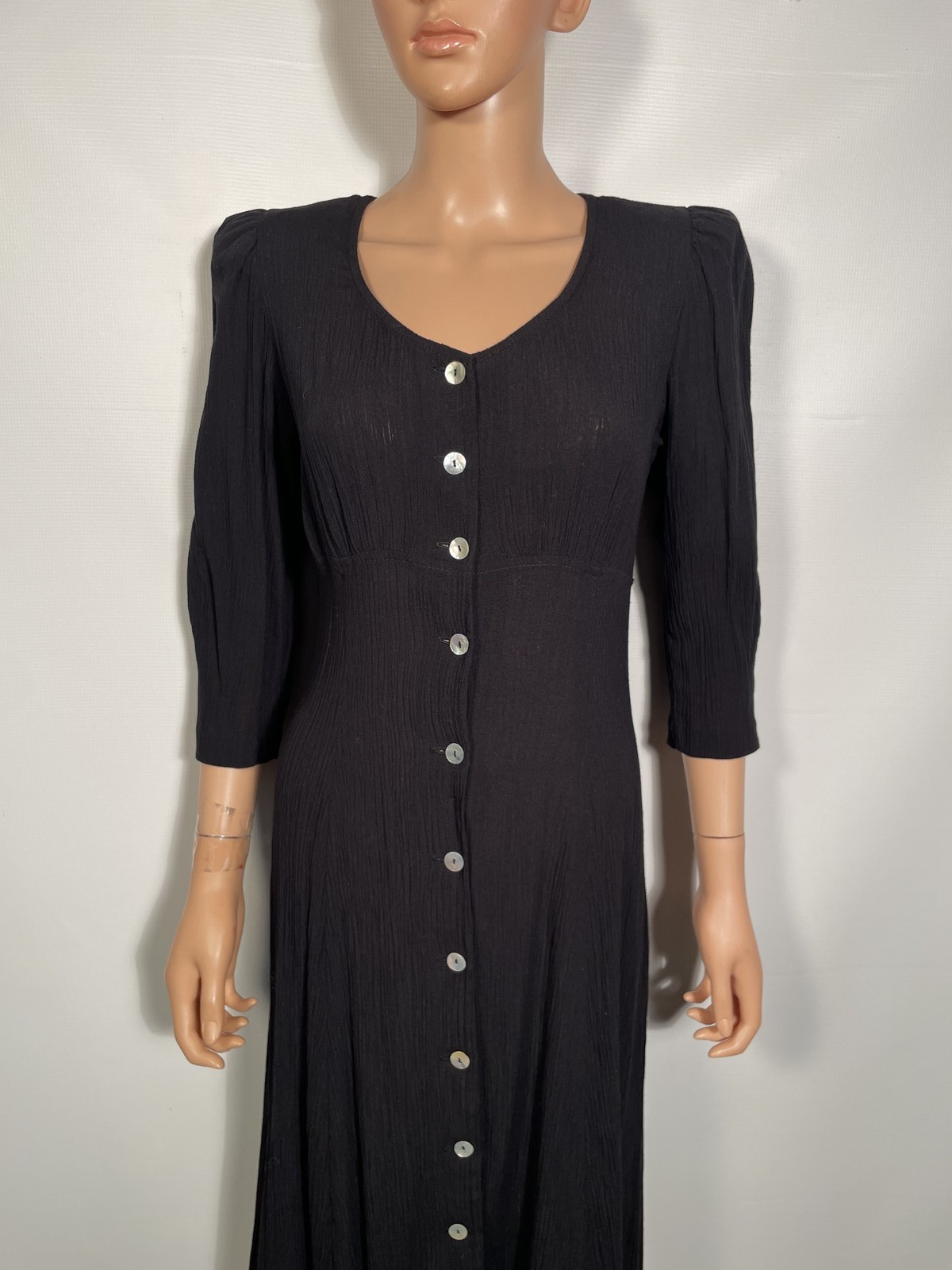 Vintage 1990s Button Front Black Midi Dress Made In USA Size M