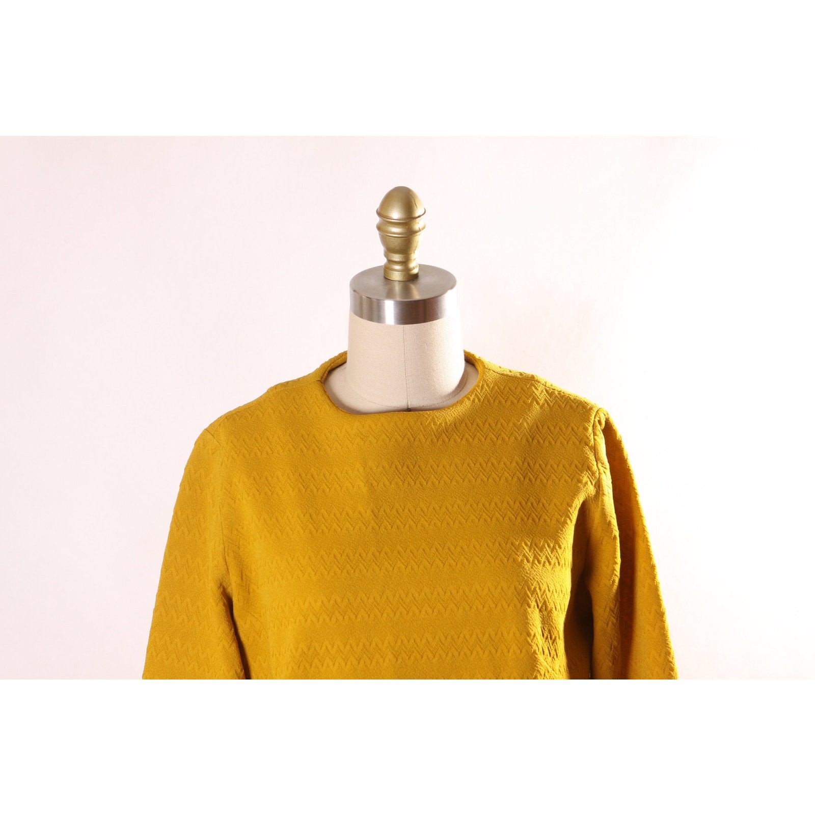 1960s Golden Yellow 3/4 Length Sleeve Polyester Shift Dress