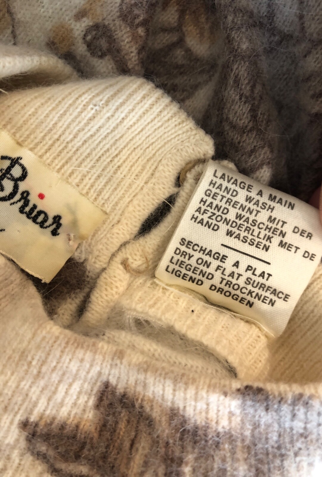 BONNIE BRIAR Italy VTG 60s Wool/Angora Pullover Mock Neck Floral Sweater XS/S