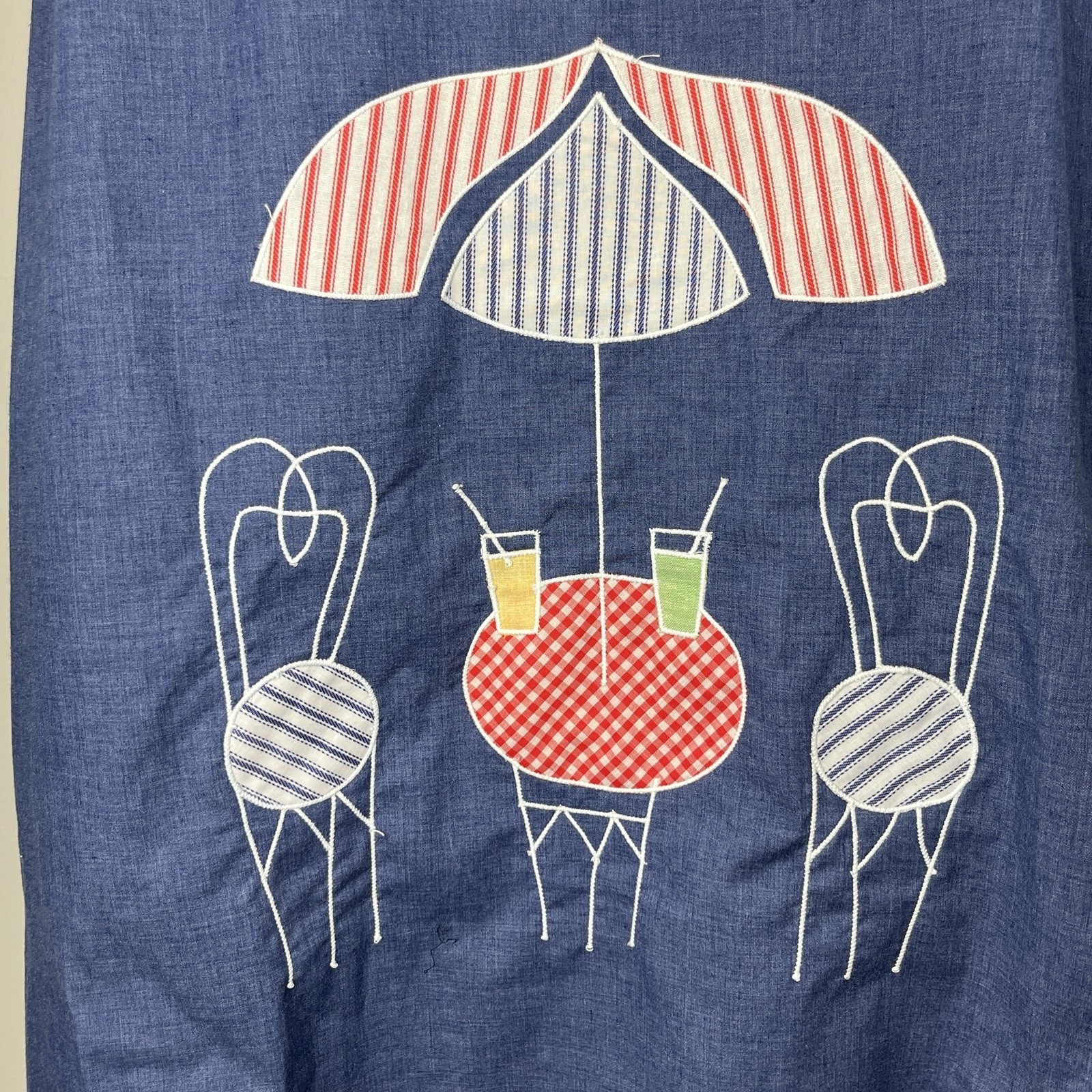Vintage 1970s Wrap Maxi Dress Concept Swirl Sundress Blue Umbrella Applique S/M