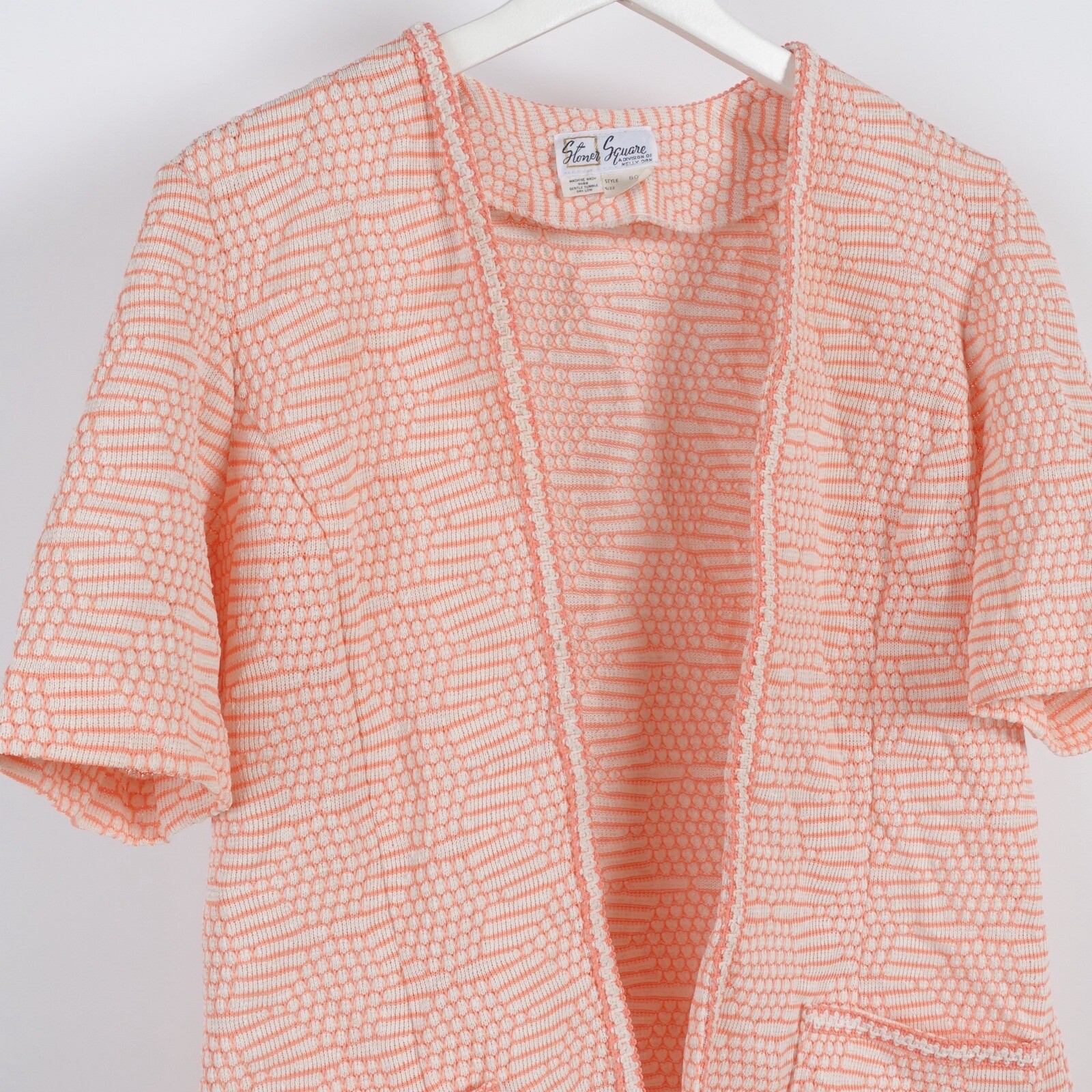 Vintage 70s Knit Short Sleeve Cardigan Nelly Don Stoner Square Medium Coral