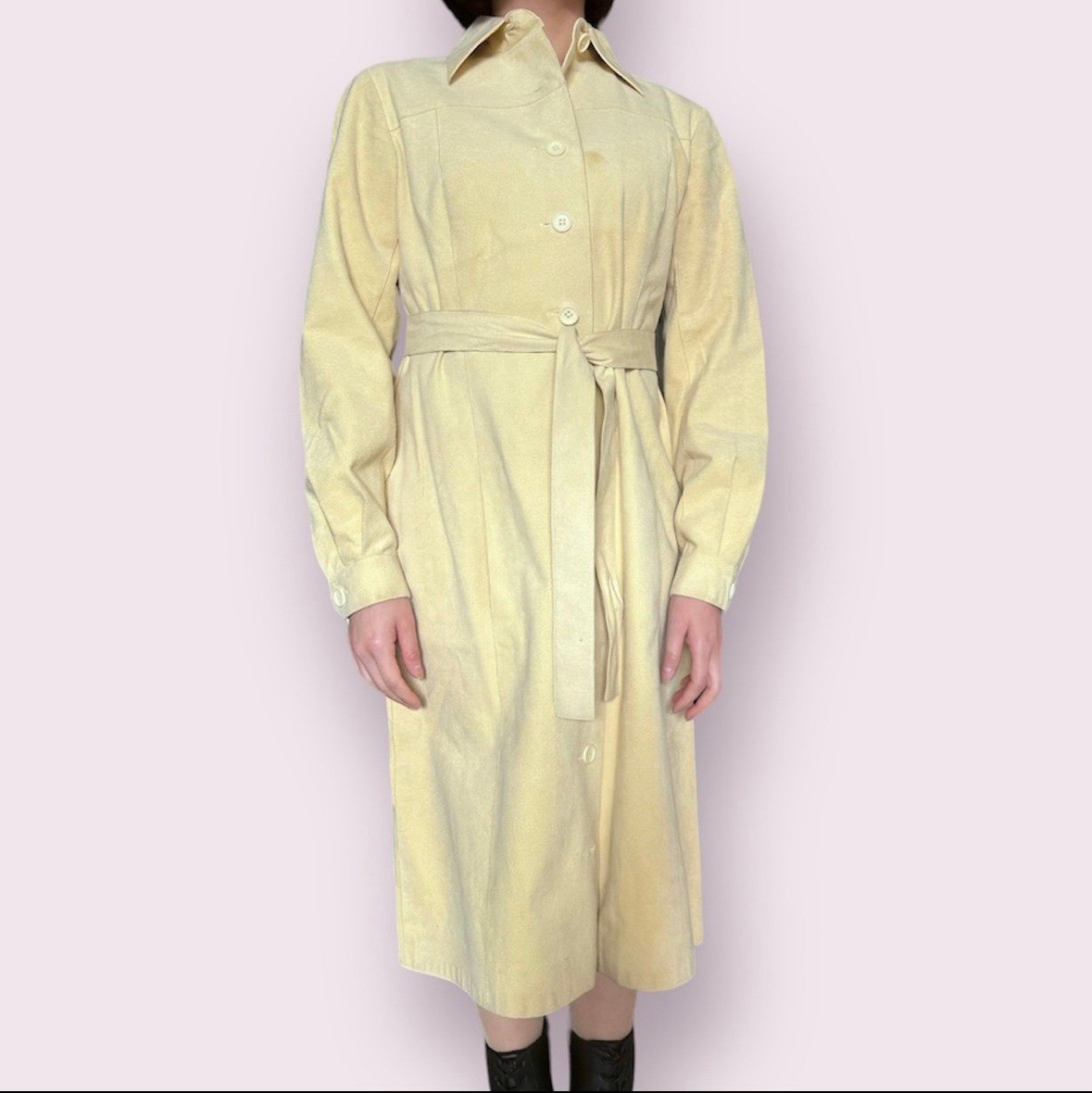 Vintage 60s 70s McMullen Faux Suede Trench Coat Dress Women’s Size 8 Mid Length