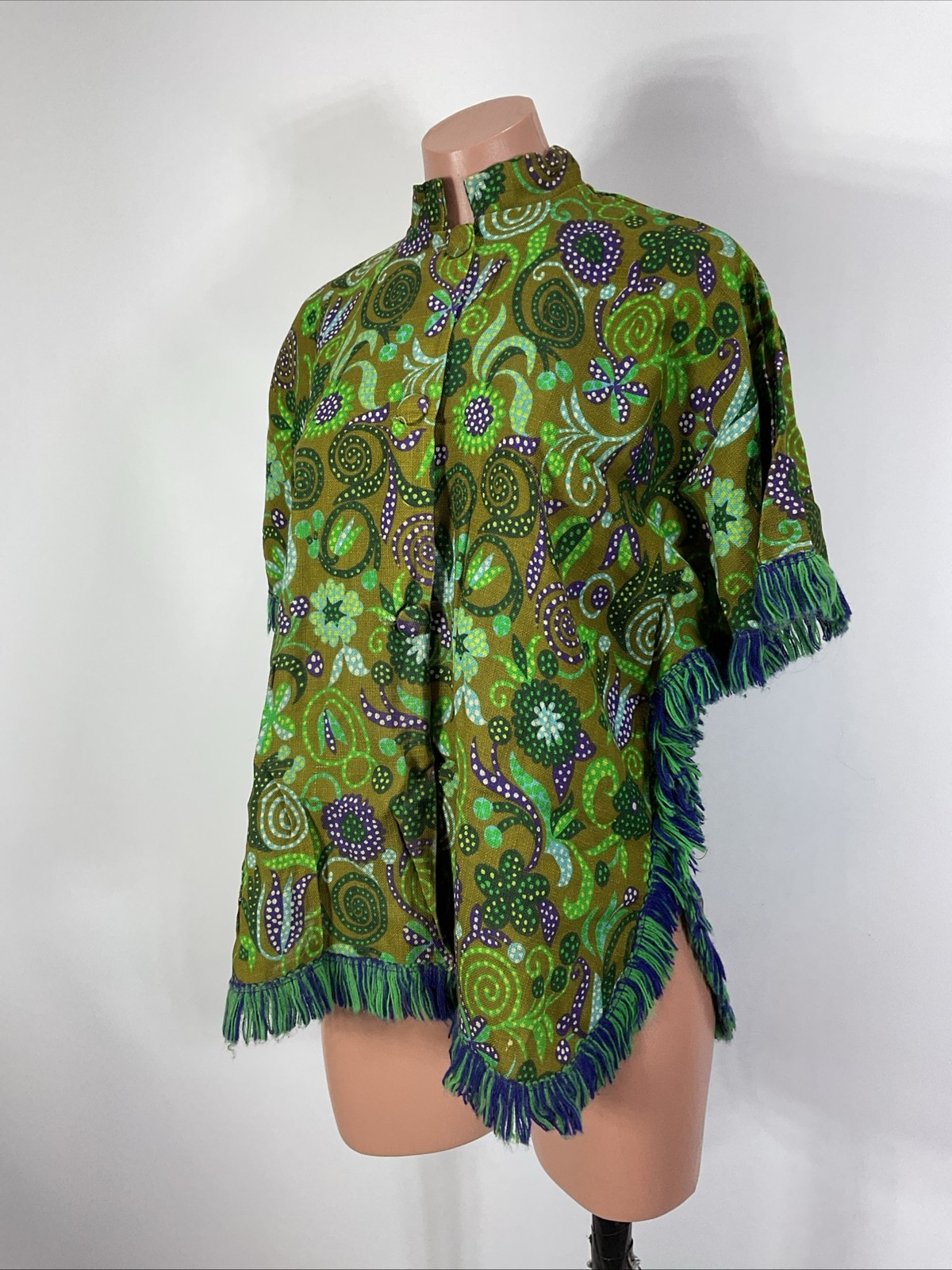 Vintage 60s 1960s Psychedelic Floral Outfit Topper Small Mod Hippie GoGo Poncho