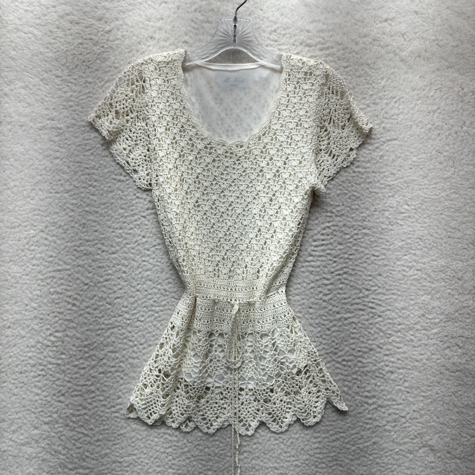 Y2K Vintage Crochet Knit Top Small White Boho Bohemian Cottagecore Prairie