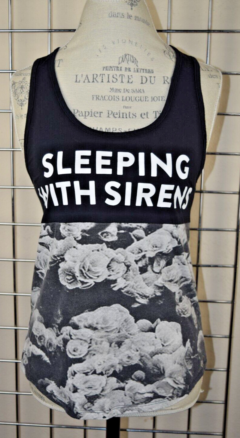 Vintage Band Tank Top Size S/M 00s Sleeping With Sirens 2 Tone Black Gray Roses