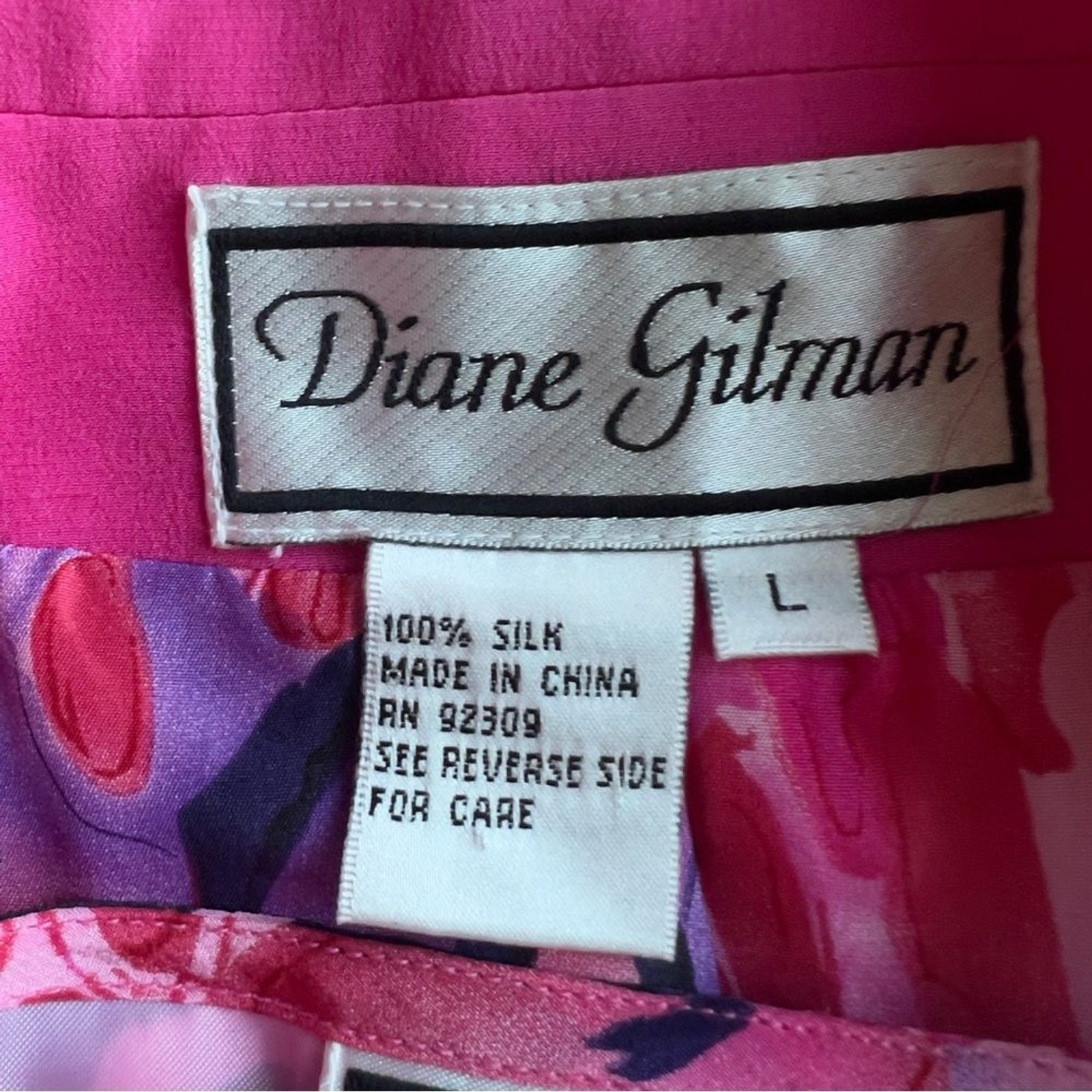 Diane Gilman Vibrant Pink floral sequined dress & Blazer 100% silk set Sz L