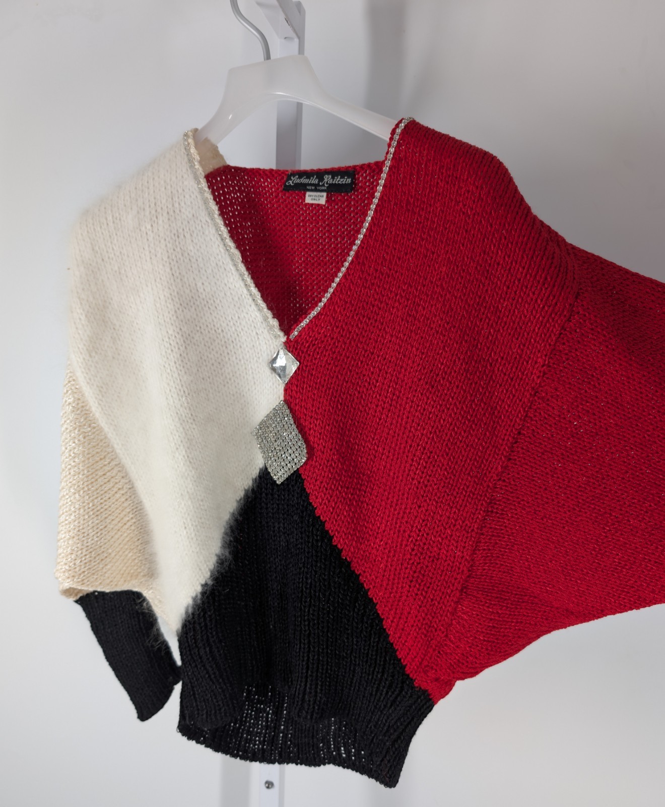 Vintage 80s Geometric Colorblock Angora Diamond New Wave Art Sweater New York