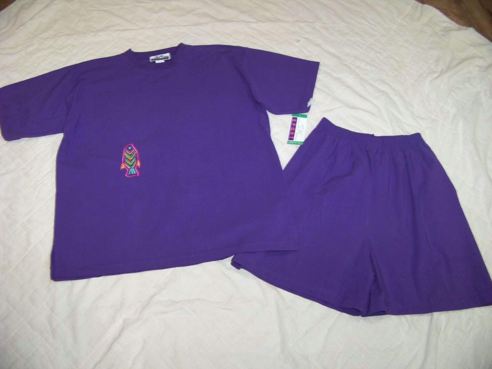 Women’s SK Sport Short Set – XL – Purple – Embossed & Embroidered Fish