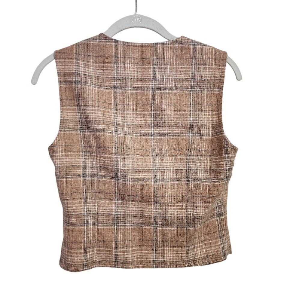 VINTAGE Plaid Button Front Vest Academia Preppy librariancore waistcoat tan grey