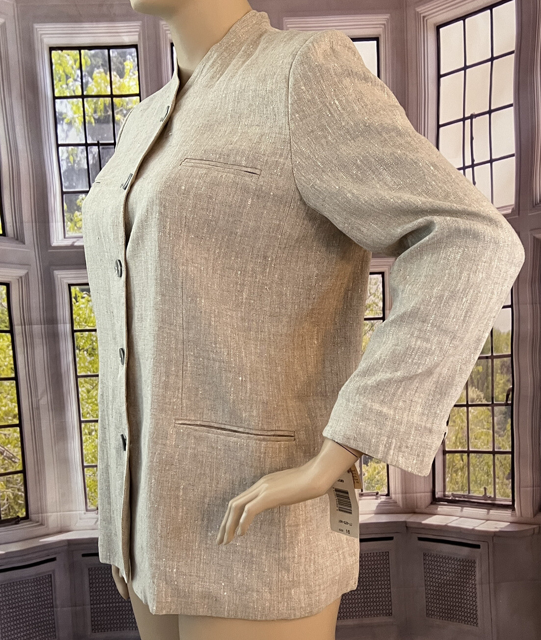 Linen Jacket Minimalist Size 16 Button Front NEW Vintage 90s Harve Bernard