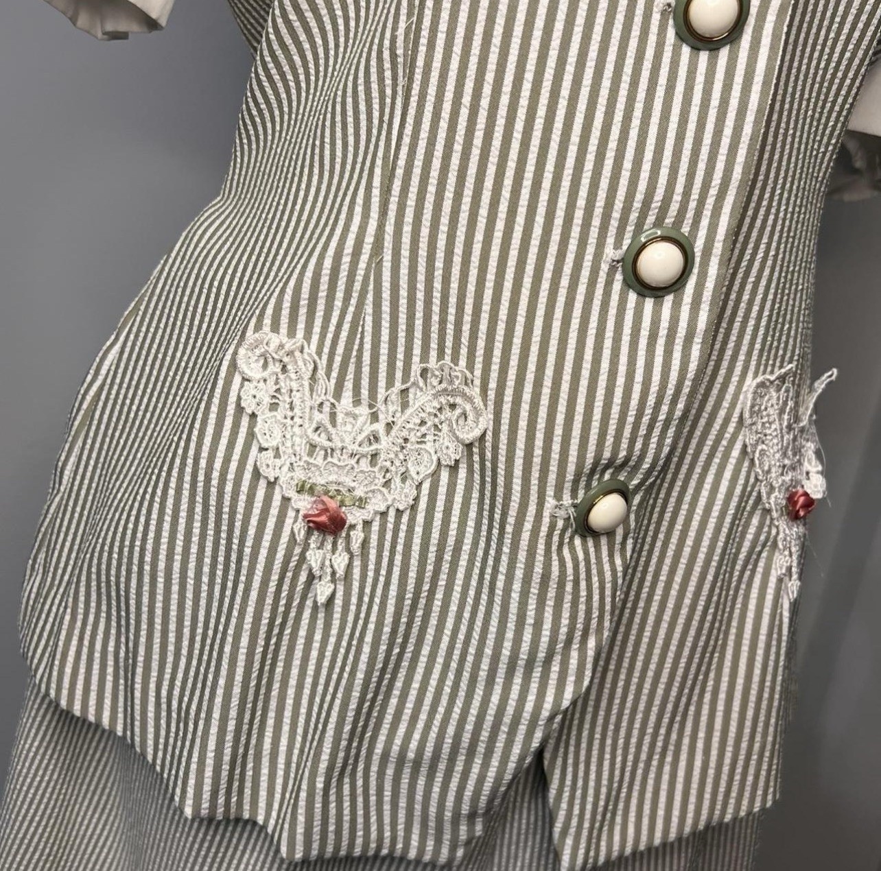 REINA Vintage 80’s culottes 2 piece stripped romper Sz 8P