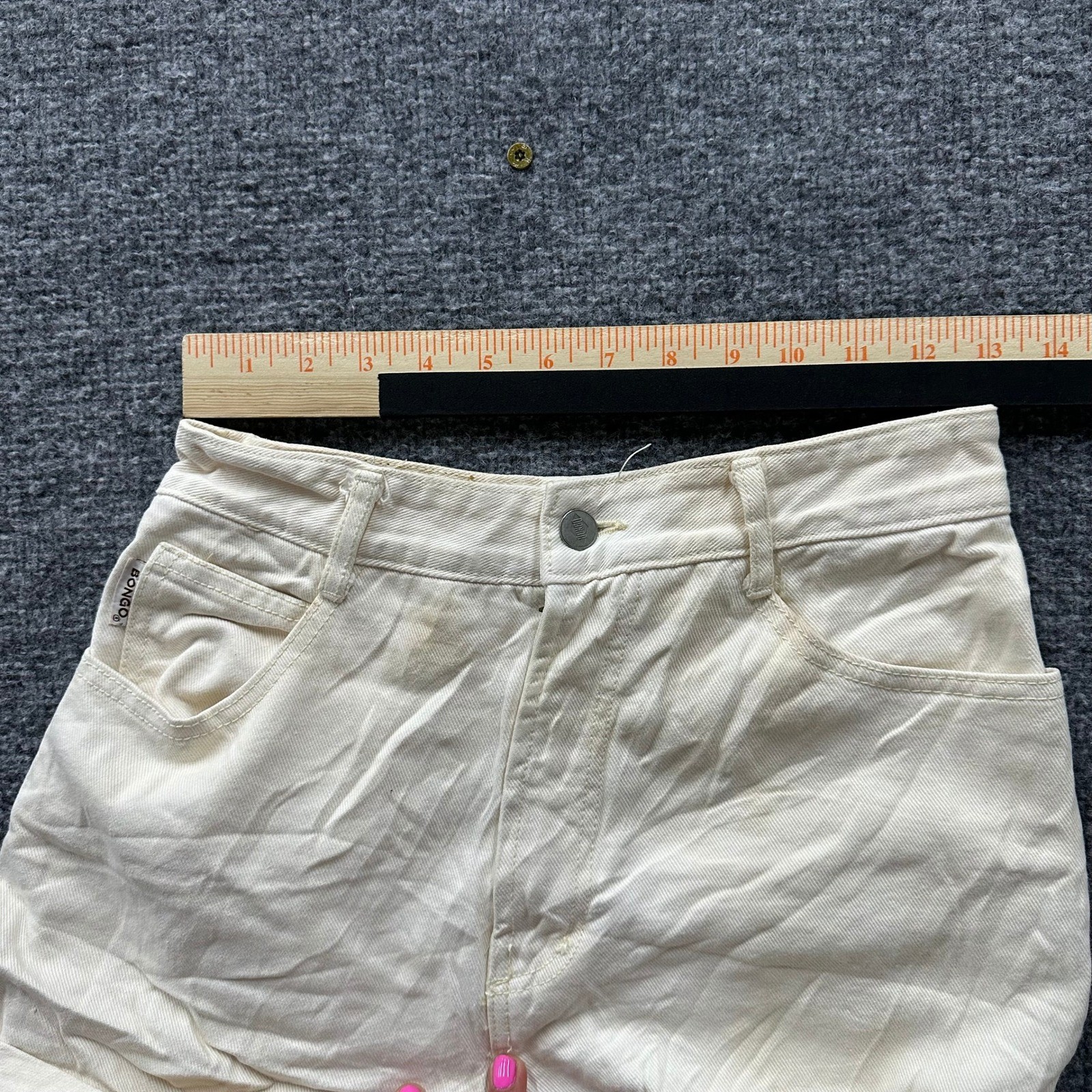 Bongo Shorts Womens Size 9 Ivory Denim High Waisted Cuffed Cotton Made in USA