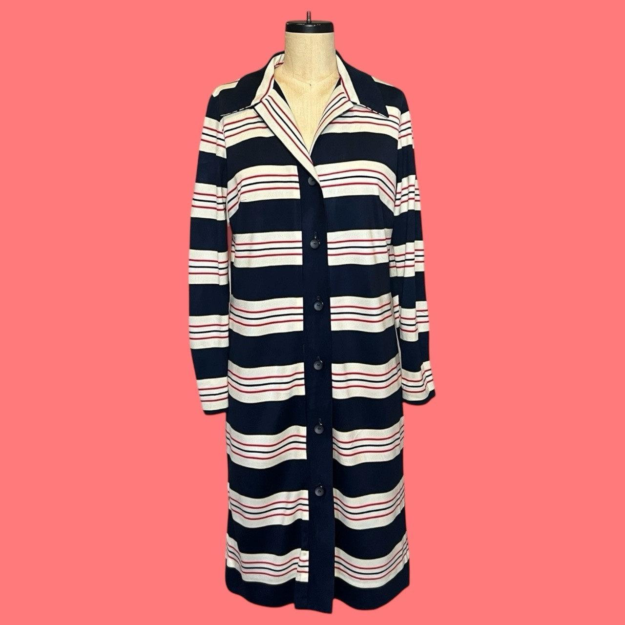 60s VINTAGE Serbin Striped Swingin Sixties Shift Shirt Dress Mod Scooter Girl