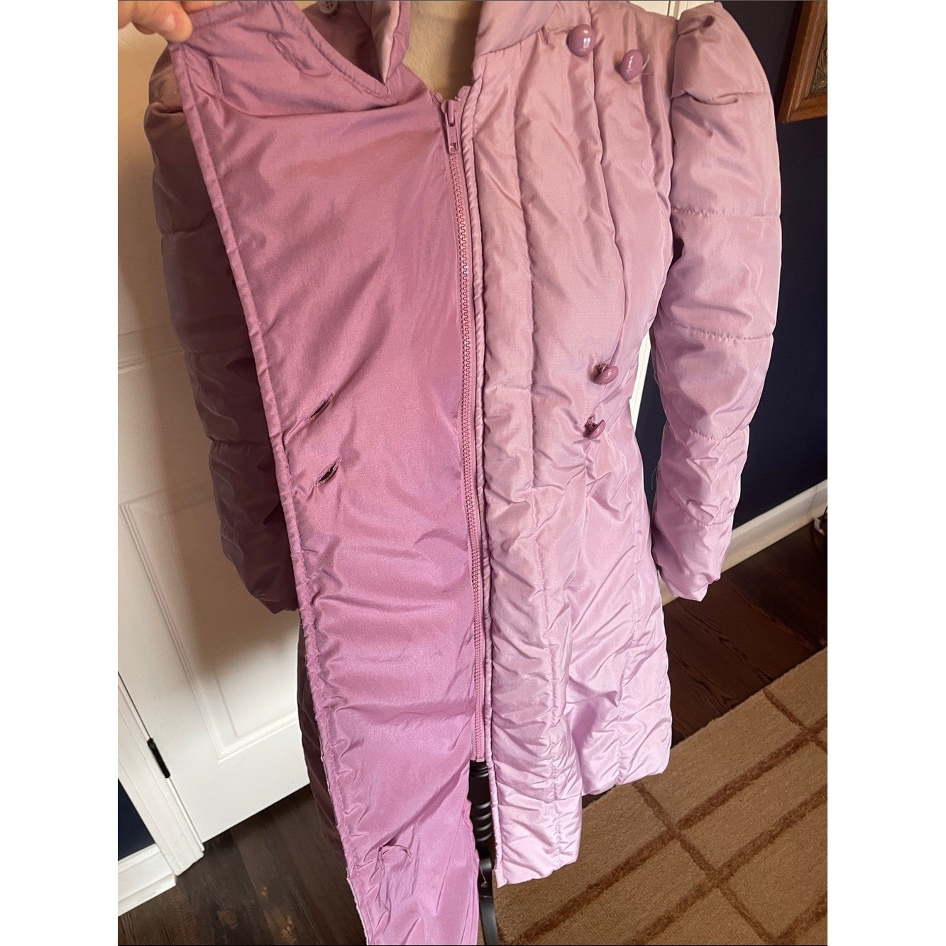 VTG 80s Rothschild Lavender Puffer Coat Asymmetric Colorblock Leg-O-Mutton