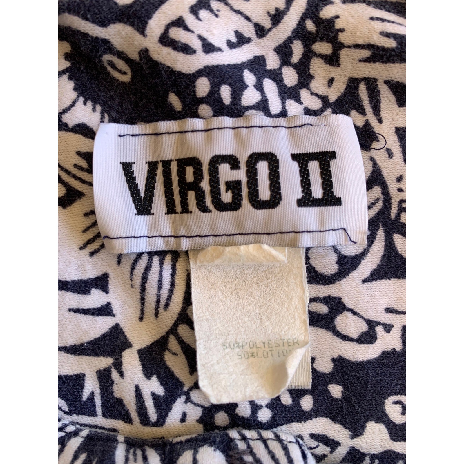 Virgo II Vintage 70s Floral Bird Print Midi Dress Blue White Union Made USA