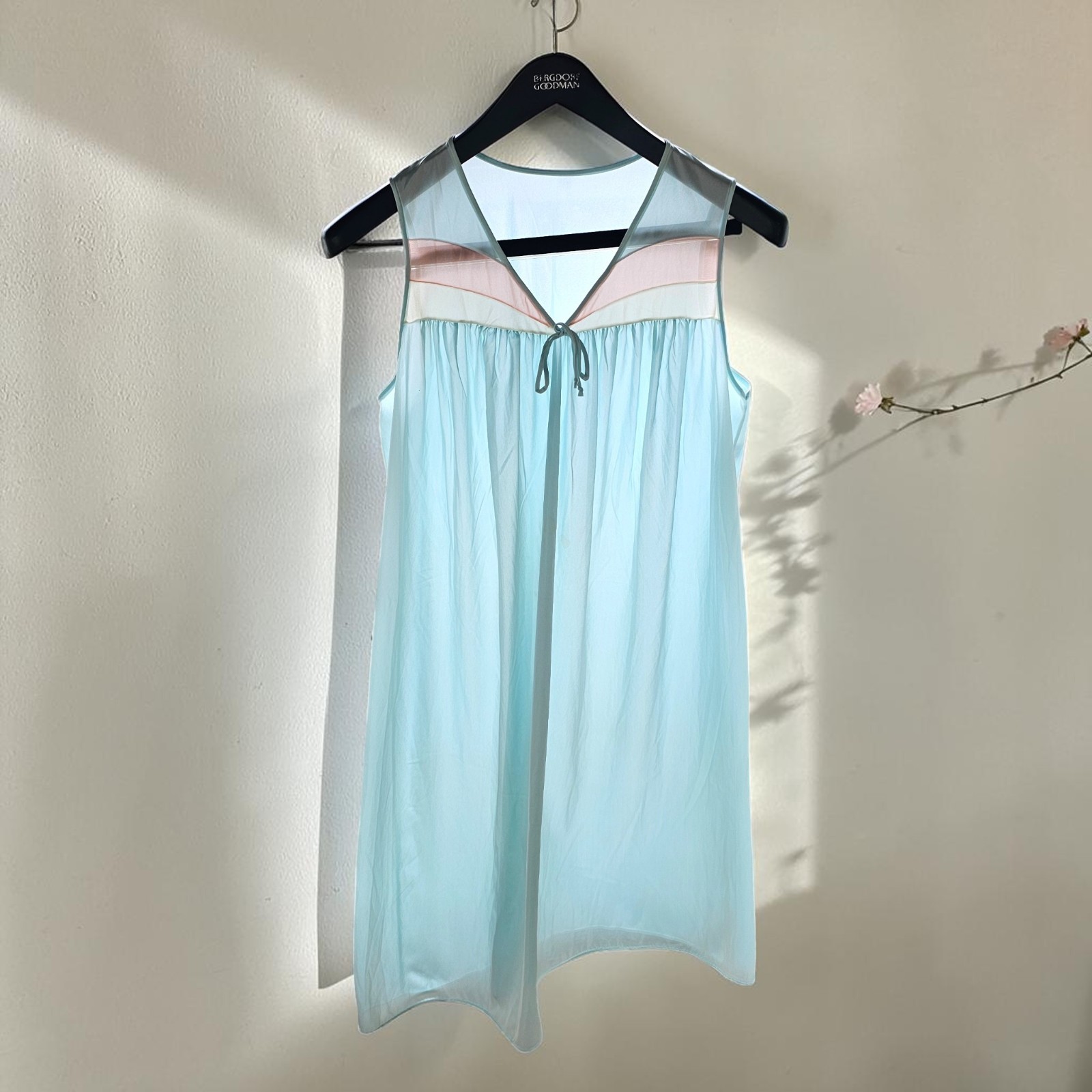 VTG Lorraine Nightgown MD Mint Seafoam Peach Color Block Sleeveless Nylon Sheer