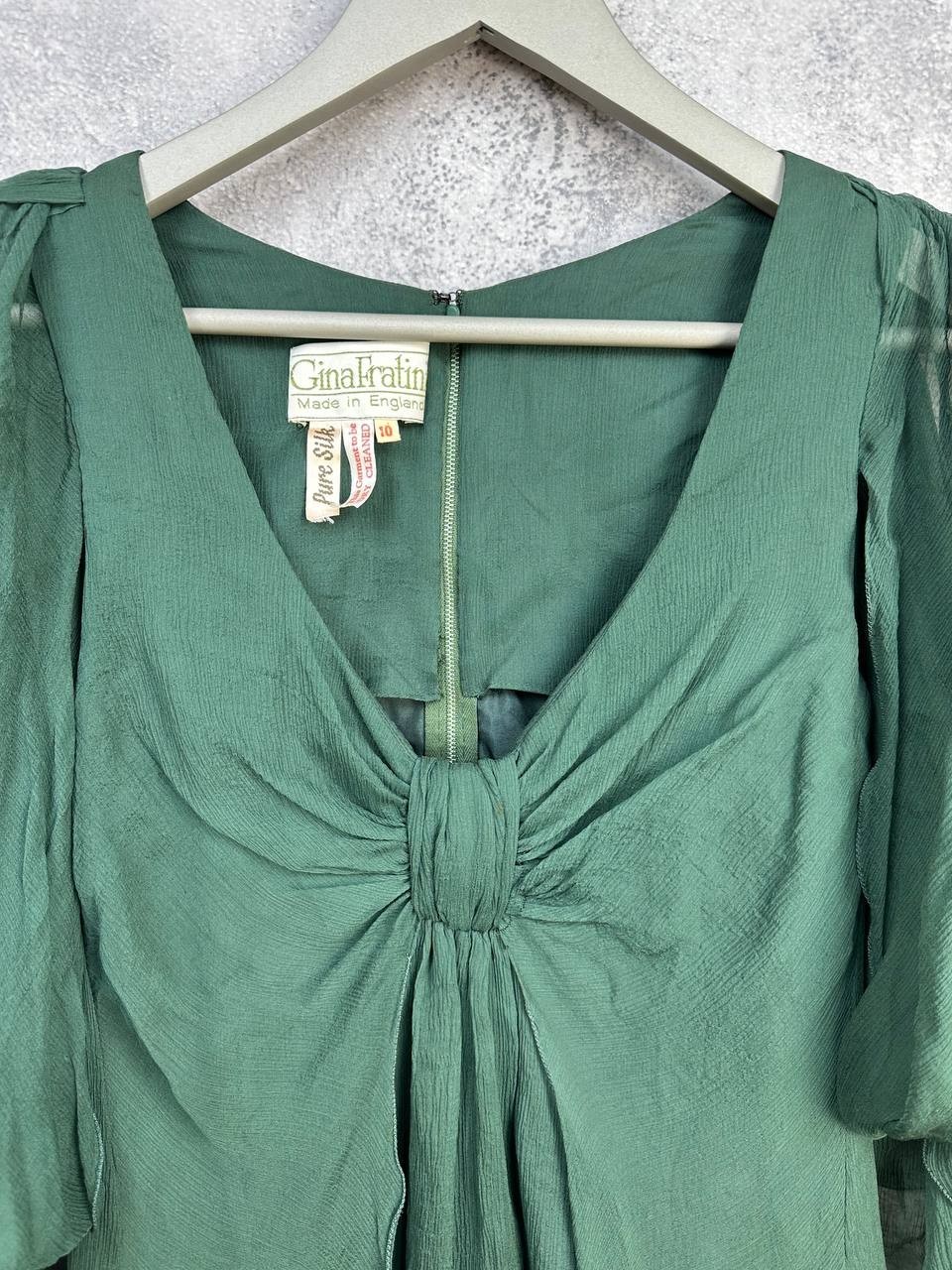 Gina Fratini Vintage 1970s Pure Silk Chiffon Draped Maxi Dress Size UK 10