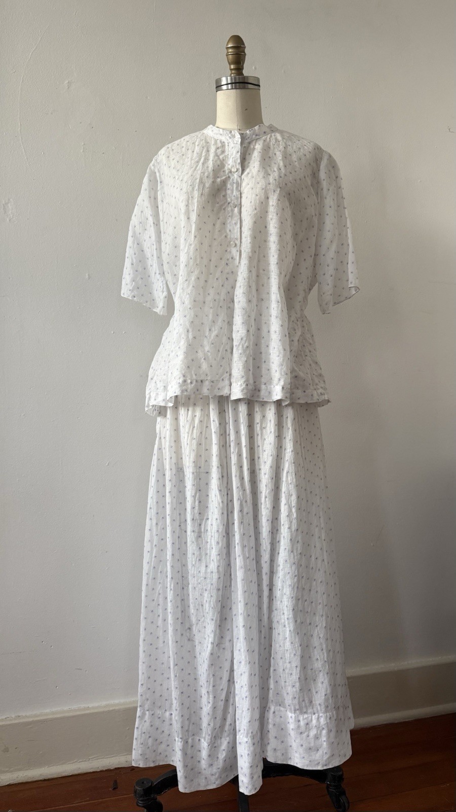 Antique Edwardian Sheer Lavender Sprig Print Cotton 2 Pc. Dress/Skirt Set 1920s