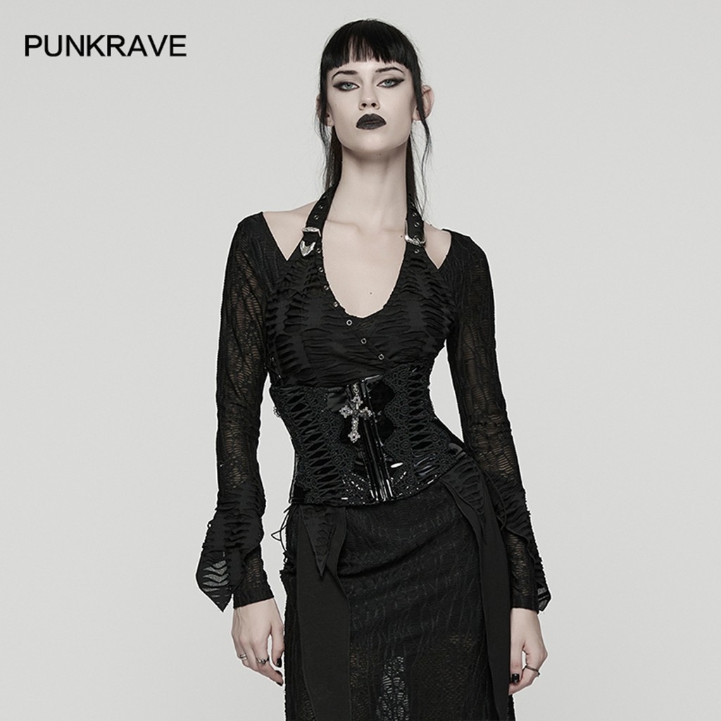 Punk rave women black gothic harness draw string corset patent leather sexy belt