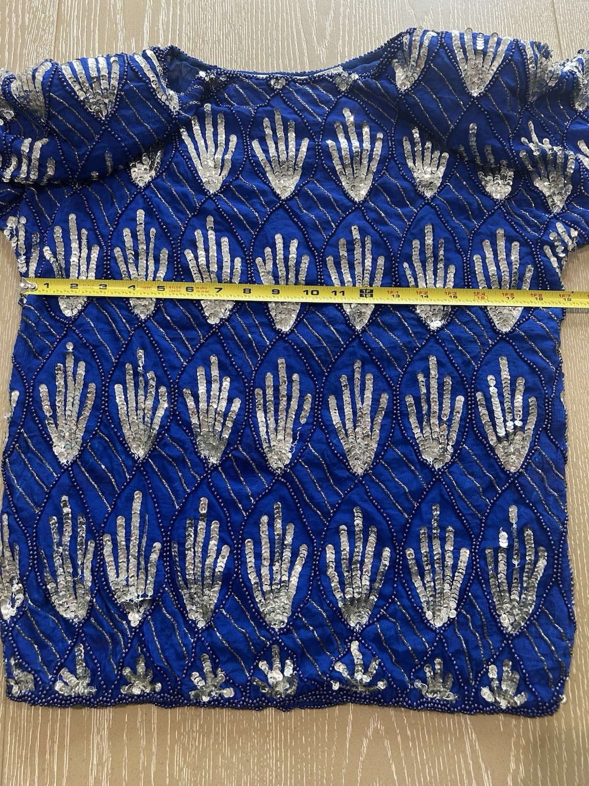 Vintage Dominique Silk Top With Skirt Blue Size Large, Sequins, No Tag On Skirt