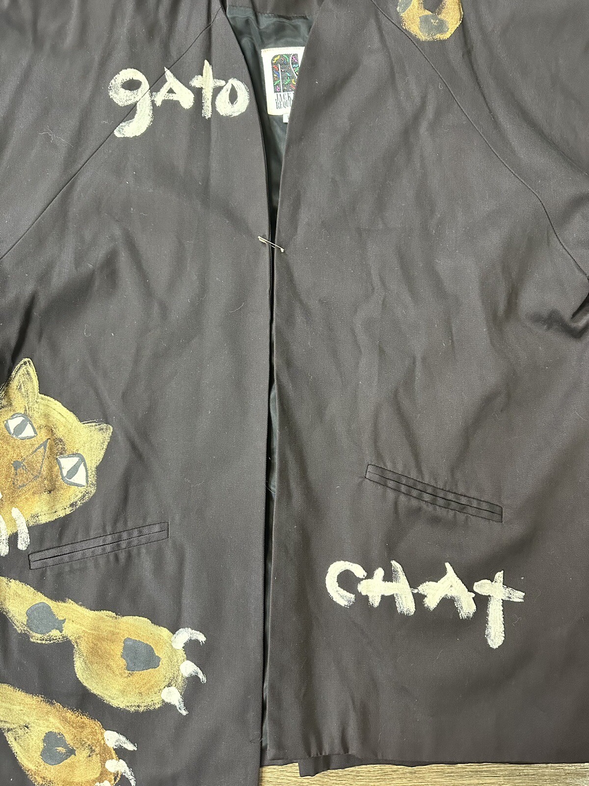 1980s Gato Chay Brown Boxy Hand Painted Leopard Design Artisan Jacket Large