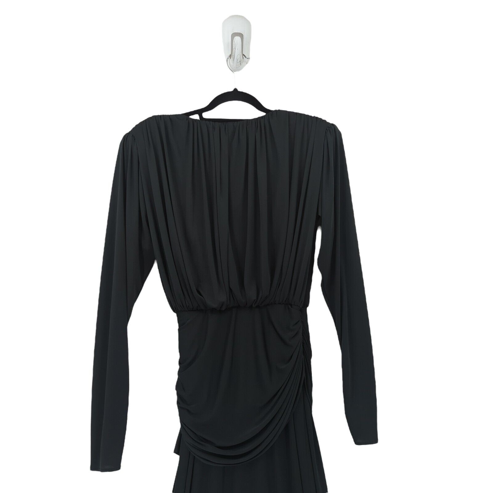 VTG 80s Tadashi Shoji Women 6 Dress Black Gown Beaded Faux Wrap Empire Waist