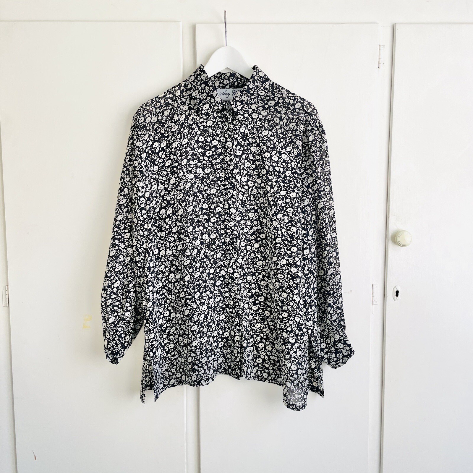 Vintage 90’s Womens Any Wear Black Floral Semi Sheer Blouse Shirt Top Size 18