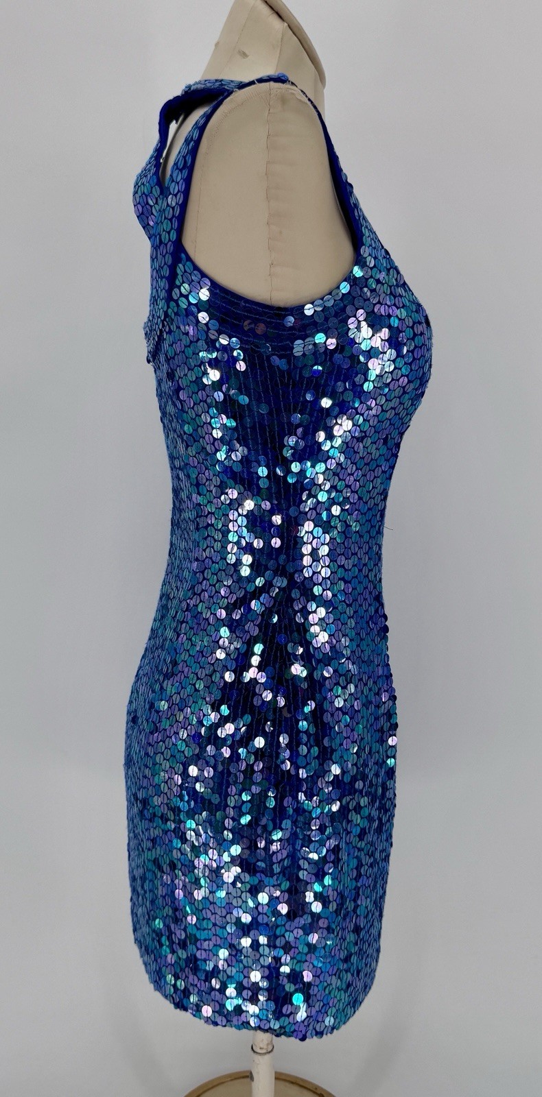 VTG 90s Niteline Della Roufogali Sequin Dress Blue Purple Iridescent Prom Glam 4