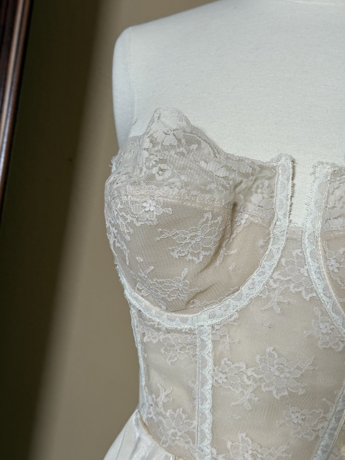 Vintage BACKTALK Young Smoothie Strouse Adler Lace Bustier Bra Dress Slip 36D