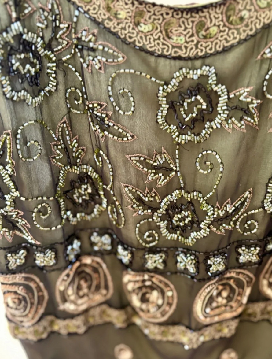 Vintage Marina 100% Silk Beaded Flapper Cocktail Dress Size 6