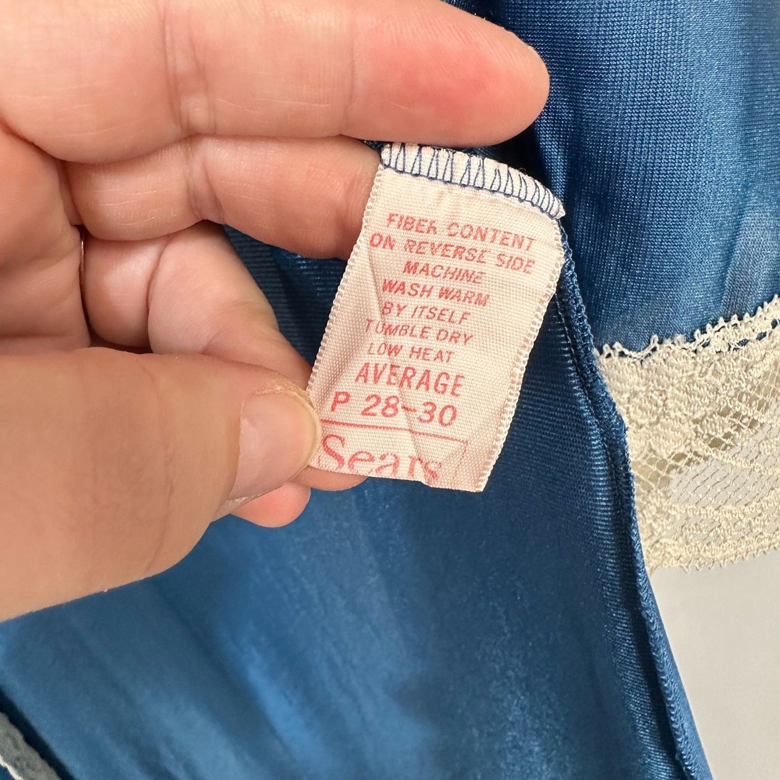 Vintage 60s Nylon Lace Robe-Aqua Blue Sears Nylon RN 16005 Petite Small NO TIE