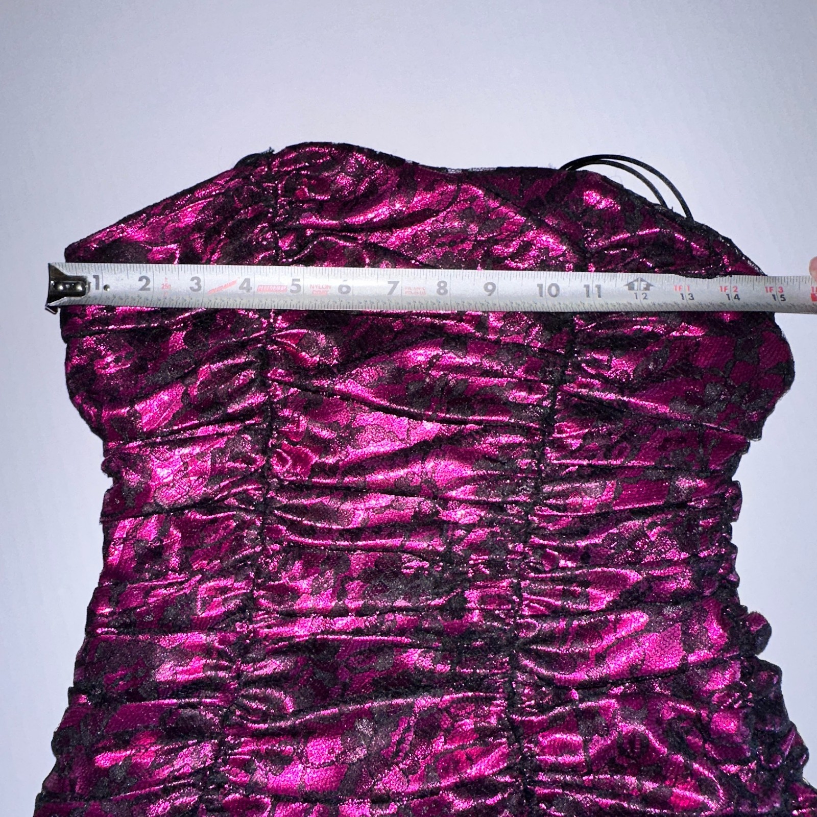 VTG Night Moves Prom Dress Sz 5/6 Fuchsia Pink Metallic Black Lace asymmetrical