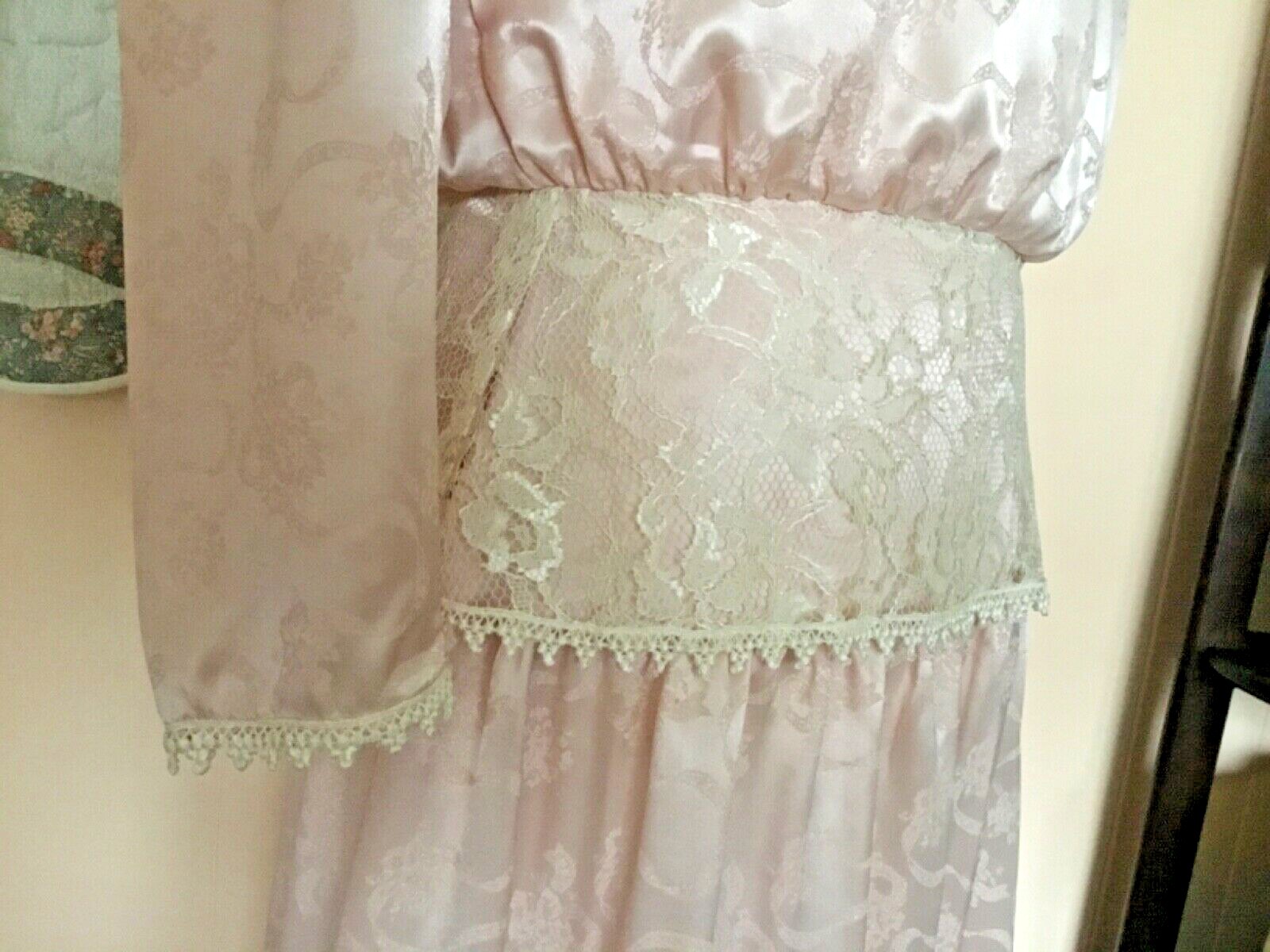 VTG JESSICA MC CLINTOCK LONG DRESS SZ 11 PEACHY PINK BLUSH W/ECRU LACE USA EXC.
