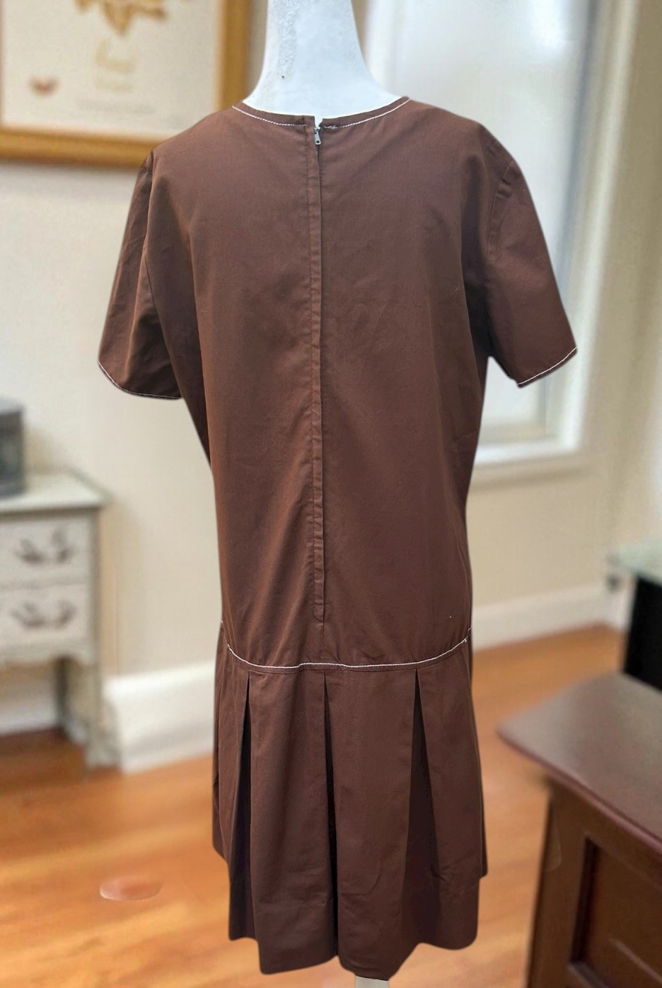 Vtg 80s does 1920s Dress Chocolate Art Deco Fleur-de-lis French Royal Sz 38 W