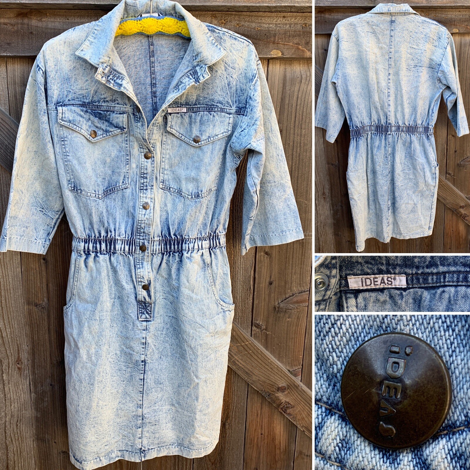 Vintage Ideas Acid Wash Denim Dress With Pockets Medium 80s 90s 1980s