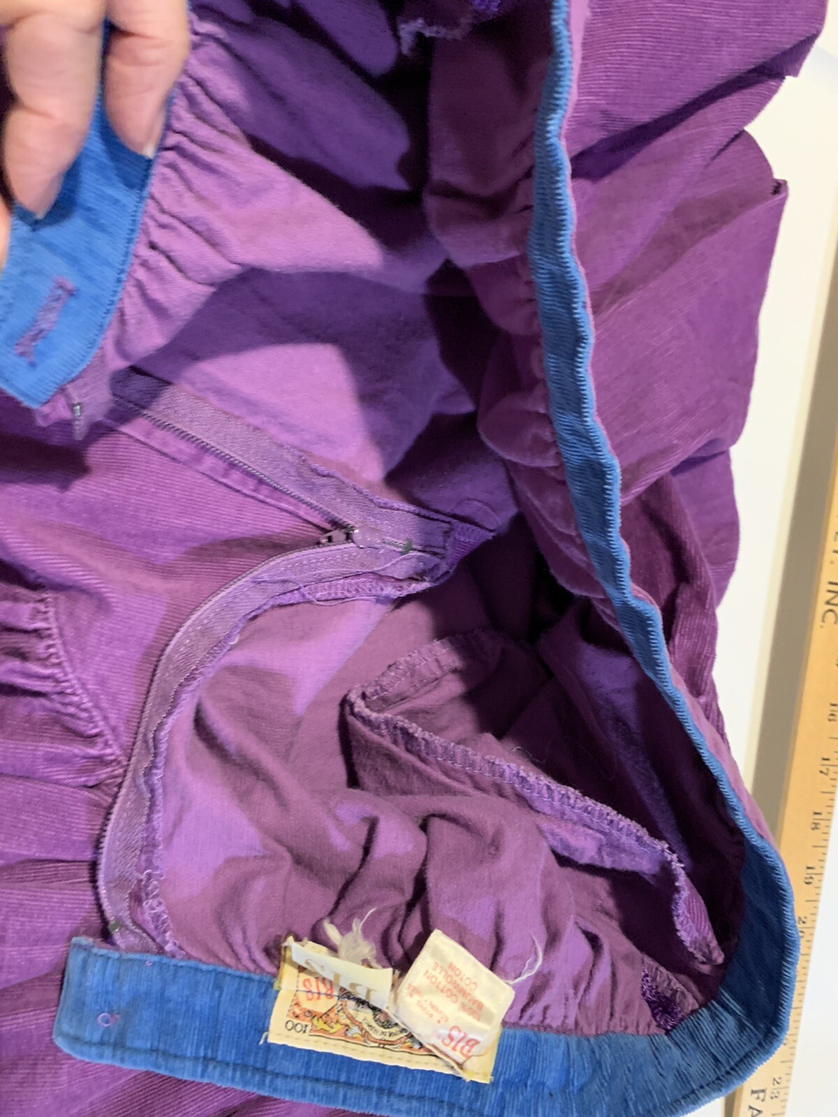 ❤️Vintage GENE EWING BIS 80s Purple Corduroy Midi Skirt California 26” Waist